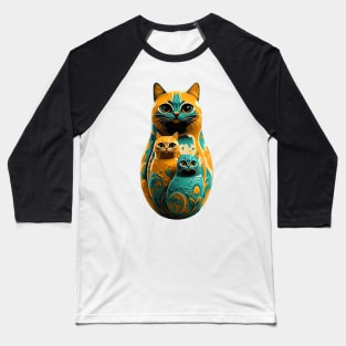 Matryoshka Meow: Colorful Cat Stack Baseball T-Shirt